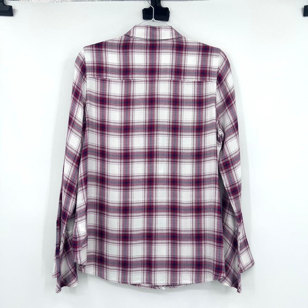 Draper James Plaid Button Front Blouse Red White Blue Size 10 Classic Preppy - Picture 10 of 12